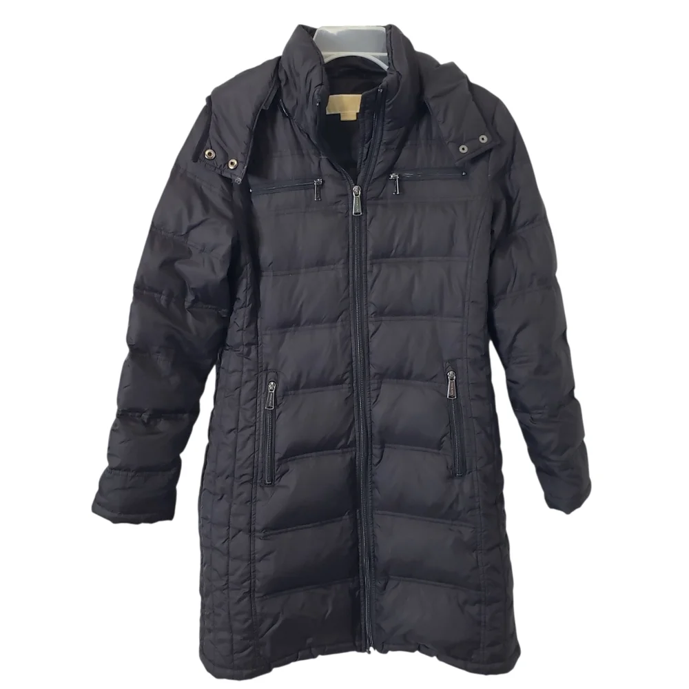 Michael‎ Kors Puffer Jacket Long Hooded Down Fill Coat Women's Size S Black